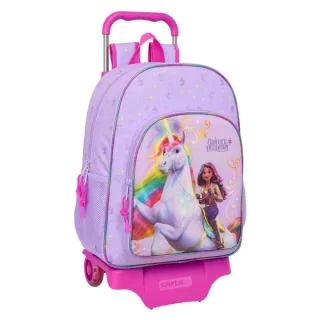 Safta Unicorn Academy Mochila con Carro - Portabotellas - Tirador Doble - Hombreras Ergonomicas - Mochila Extraible - Ruedas de Goma - 21L - 330x140x420mm - Color Rosa