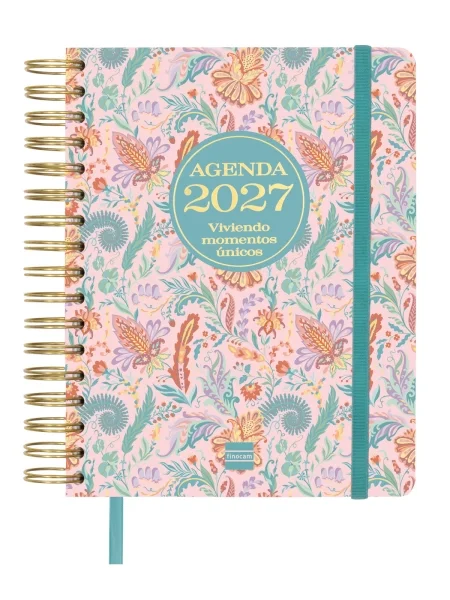 Finocam Vitae Agenda de Espiral - 16 Meses - Semana Vista Horizontal - Formato 4º - 155x217mm - Tapa Dura - Papel de 80g/m2 - Cierre con Goma Elastica - Bolsillo con Fuelle - Multicolor