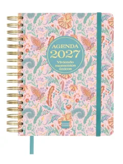 Finocam Vitae Agenda de Espiral - 16 Meses - Semana Vista Horizontal - Formato 4º - 155x217mm - Tapa Dura - Papel de 80g/m2 - Cierre con Goma Elastica - Bolsillo con Fuelle - Multicolor