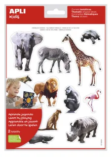 Apli Gomets Tematicos Realistas Animales Sabana - 24 Gomets - Adhesivo Removible - Desarrollados con Educadores - Ideal para Habilidades Motoras - Adhesivo Base Agua - Libre de Disolventes -