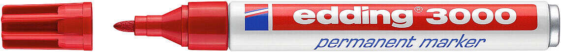 Edding 3000 Rotulador Permanente - Punta Redonda de 1.5mm - Trazo entre 1.5 y 3mm - Recargable - Secado Rapido - Color Rojo · Pack de 10 uds.
