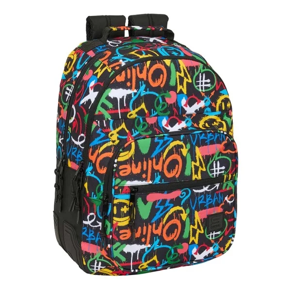 Safta Mochila con 2 Compartimentos - Cantoneras Antirozaduras - Adaptable a Carro - Bolsillo Frontal - Portabotellas - Tirador Doble - Hombreras Acolchadas - 20L - 320x150x420mm - Multicolor