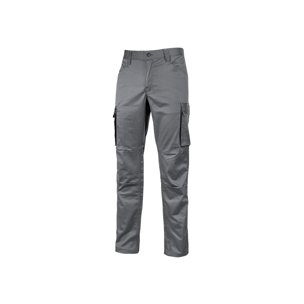 Upower Crazy Pantalones Cargo Stretch - Talla 2XL - Bolsillos Multifuncionales, Detalles Reflectantes, Cinturilla Elastica, Rodillas Preformadas, Proteccion DPI1, Ajuste Slim-Fit - Color Gri