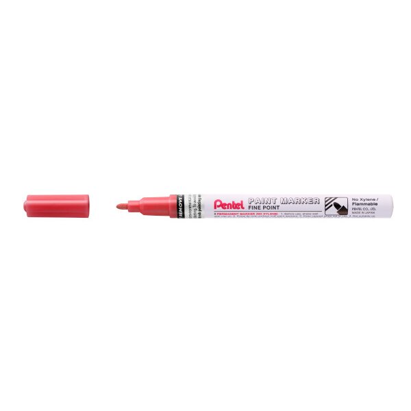 Pentel Paint Marker Marcador de Pintura - Punta Fina 2.9mm - Permanente en todas las Superficies - Resistente a Luz y Agua - Cuerpo de Aluminio - Color Rojo Perla · Pack de 12 uds.