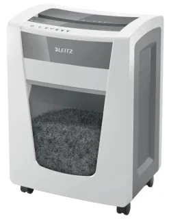 Leitz IQ Office Pro P4 Destructora de Papel Corte Confeti P-4 - Destruye hasta 20 Hojas - Capacidad de la Papelera 30L - 4 Horas de Funcionamiento Ininterrumpido - Color Blanco/Gris