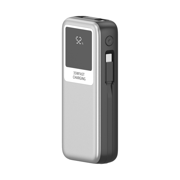 Leotec Powerbank 10.000 mAh - Carga Rapida 35W - Cable USB Retractil - Color Plata