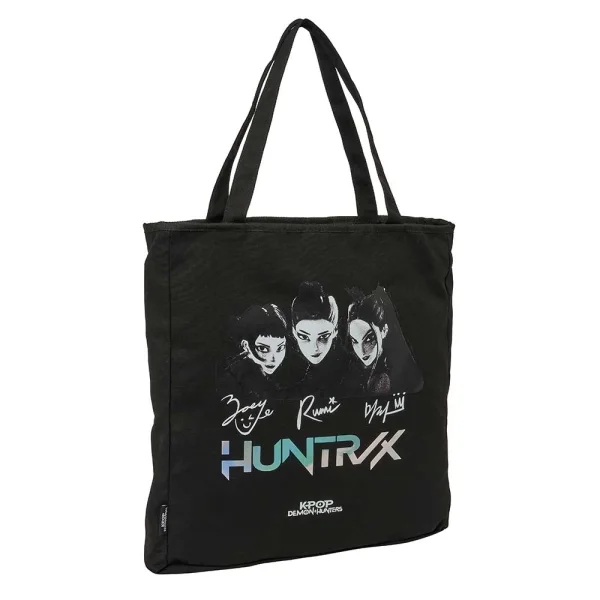 Safta K-Pop Demon Hunters Soul Tote Bag Bolsa de Tela - Cremallera - Bolsillo Interior - Asas de Mano - 36x38x6.5cm - Color Negro