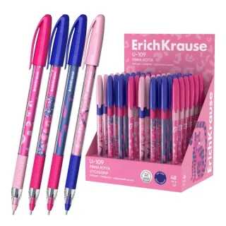 ErichKrause U-109 Stick and Grip Pinna Kotta Expositor con 48 Boligrafos con Capuchon - Modelos Surtidos - Trazo 0.3mm - Zona de Agarre de Goma - Tinta de Baja Viscosidad - Tapa Ventilada -