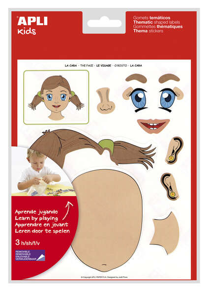 Apli Pack de 144 Gomets Tematicos de la Cara - Desarrollados con Educadores - Ayudan a Identificar Partes de la Cara - Adhesivo Removible a Base Agua · Pack de 5 uds.