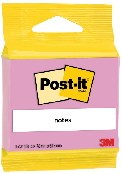 Post-It Bloc de 100 Notas Adhesivas Reposicionables - Forma Rectangular - 63.5x76mm - Color Rosa