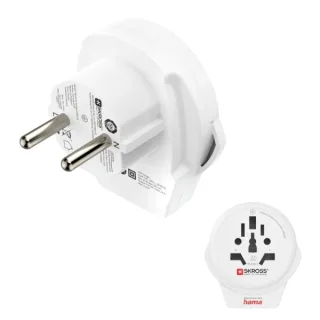 Hama Adaptador de Viaje Toma Tipo E y Schuko - Potencia hasta 2500W - Hembra Universal - Voltaje 100-250V - Color Blanco