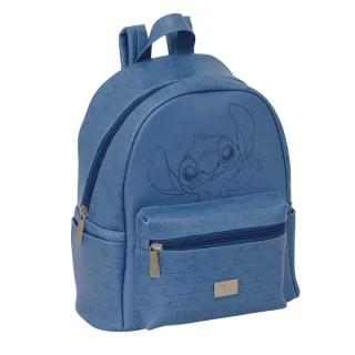 Safta Stitch Blue Mini Mochila - Bolsillo Frontal - Cremalleras con Doble Tirador - Interior Forrado - Hombreras Ajustables - Asa Superior de Mano - 240x120x280mm - Color Azul