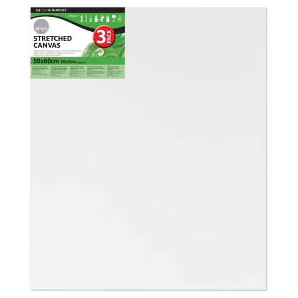 Daler Rowney Simply Pack de 3 Bastidores Entelados- 50x60cm - Imprimacion Triple - Grano Medio - 100% Algodon sin Acido - 250g - Color Blanco