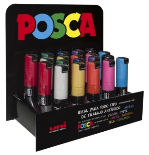 Posca PC-8K Expositor de 20 Marcadores de Pintura - Punta Biselada Acrilica 8mm - No Permanente - Ideal para Carteleria y Decoracion - Colores Surtidos