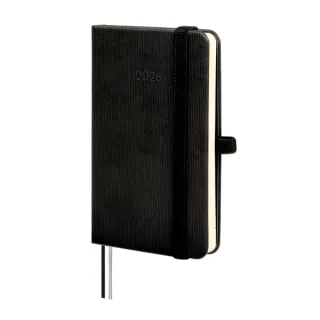 Finocam Minimal Textura Agenda en Catalan - Anual 2026 - Tapa Dura - Cierre con Goma Elastica - Formato M2 - 86x17x132mm - Semana Vista Horizontal - Color Negro