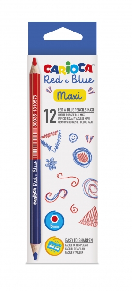 Carioca Maxi Pack de 12 Lapices - Cuerpo Lacado Hexagonal - Mina de Ø 5mm - Color Azul/Rojo