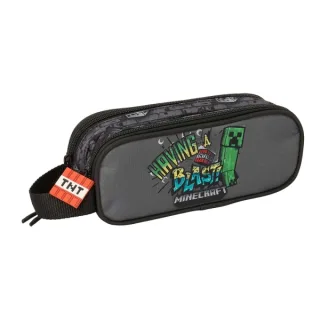 Safta Minecraft Graffiti Portatodo - 2 Compartimentos con Cremallera - Asa Lateral - Capacidad 1L - 21x8x6cm - Color Gris