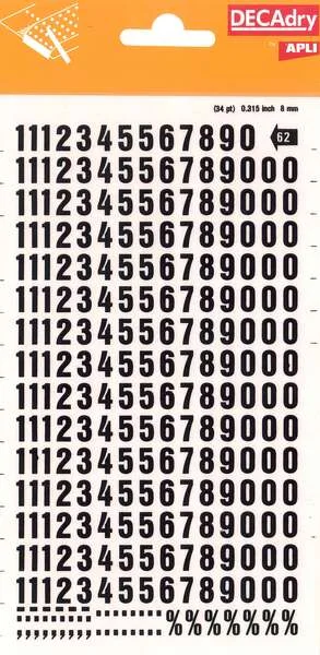 Apli Numeros Transferibles - 8mm - Faciles de Aplicar - Resistentes al Agua - Negros
