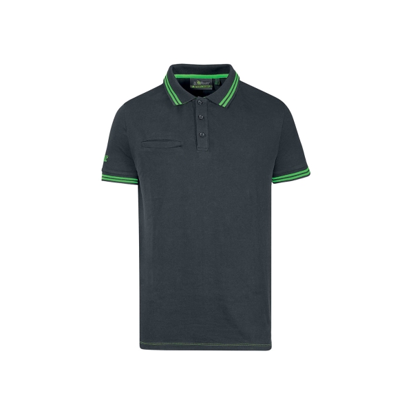 Upower Way Polo Hombre Manga Corta - Talla 2XL - Algodon Stretch, Ajuste Slim Fit, Ribetes en Contraste, Cierre de Tres Botones, Aberturas Laterales, Proteccion DPI1 - Color Gris Asfalto Ver