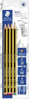 Staedtler Noris 120 Pack de 4 Lapices de Grafito Hexagonales - Graduaciones Surtidas - Resistencia a la Rotura - Madera de Bosques Sostenibles