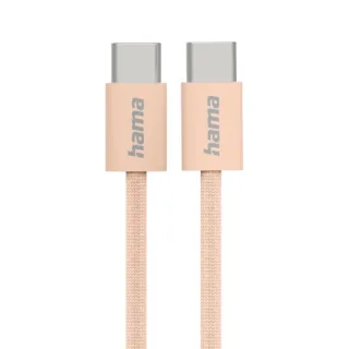 Hama Fabric Cable USB-C Macho - Potencia Maxima 60W - Longitud 1m - Nailon - Velocidad hasta 480Mbps - Blindado - Color Naranja