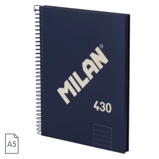 Milan 430 Since 1918 Cuaderno A5 con Espiral - Papel a Lineas de 7mm - 80 Hojas de 95g - Tapa Dura - Color Azul