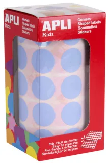 Apli Gomets Redondos Ø 20mm Azul Claro - 59 Hojas Pretroqueladas - 1770 Gomets por Rollo - Ideal para Escuelas y Talleres Infantiles - Normas EN-71 y FSC - Adhesivo Base Agua - Materiales 10