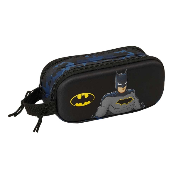 Safta Batman Portatodo 3D - 2 Compartimentos con Cremallera - Asa Lateral - Capacidad 1L - 21x8x6cm - Color Negro