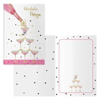 Dohe Copas Pack de 6 Tarjetas de Felicitacion de Boda - 11.5x17cm - Impresas a Todo Color - Estampaciones con Pelicula de Color - Estampacion en Seco - Papel Offset Blanco de 300gr - Incluye