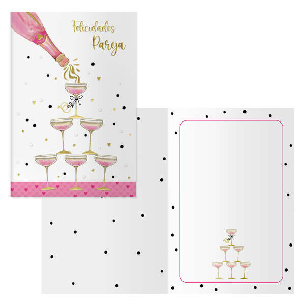 Dohe Copas Pack de 6 Tarjetas de Felicitacion de Boda - 11.5x17cm - Impresas a Todo Color - Estampaciones con Pelicula de Color - Estampacion en Seco - Papel Offset Blanco de 300gr - Incluye