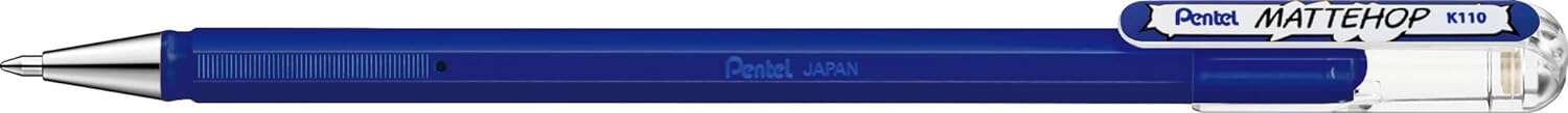 Pentel Mattehop Boligrafo de Bola - Punta 1mm - Trazo 0.5mm - Tinta de Gel Opaca - Fabricado con 55% de Materiales Reciclados - Color Azul · Pack de 12 uds.