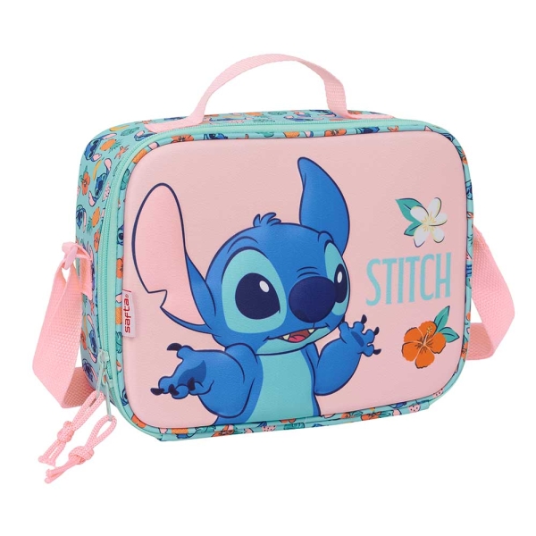 Safta Stitch Bolsa Isotermica Porta Alimentos - Frontal 3D - Cremallera - Bandolera Ajustable - Asa de Mano - 25x19.5x9cm - Color Rosa