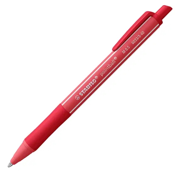 Stabilo Pointball Colorful Boligrafo Retractil - Trazo 0.5mm - Hecho con 87% Bioplastico - Grip Antideslizante - Recargable - Color Rojo · Pack de 10 uds.