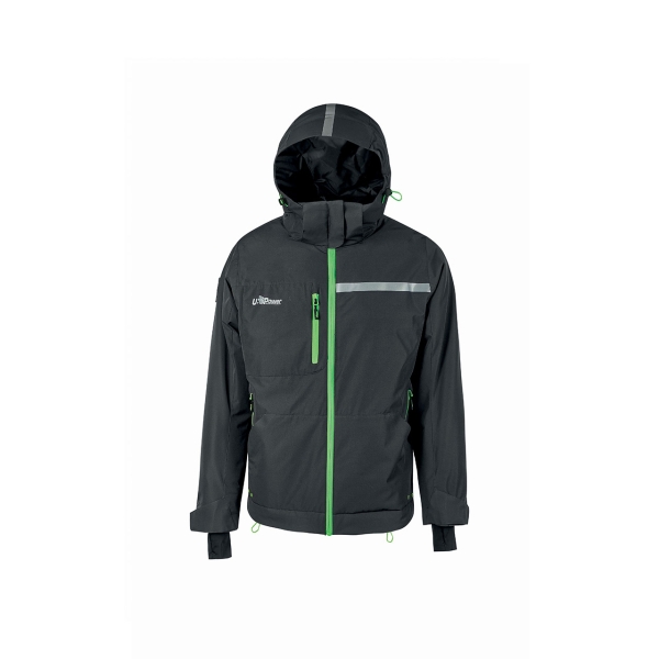 Upower Wink Chaqueta de Trabajo de Invierno - Talla 2XL - Acolchado de Grafeno, Impermeable, Capucha Fija, Multibolsillos, Detalles Reflectantes, Proteccion DPI1 - Color Gris Asfalto Verdoso