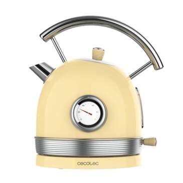Cecotec ThermoSense 420 Light Yellow Hervidor de Agua 2200W - Capacidad 1,8L - Acero Inoxidable - Filtro Antical - Base con Giro 360º - Medidor de Temperatura - Estilo Vintage