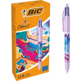 Bic 4 Colours Decors Hydro Boligrafo de Bola Retractil - Punta Media de 1.0mm - Tinta con Base de Aceite - 4 Colores · Pack de 12 uds.