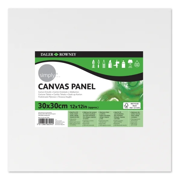 Daler Rowney Simply Carton Entelado - 250g - 30x30cm - Imprimacion Triple - Grano Medio - 100% Algodon sin Acido - 250g - Color Blanco