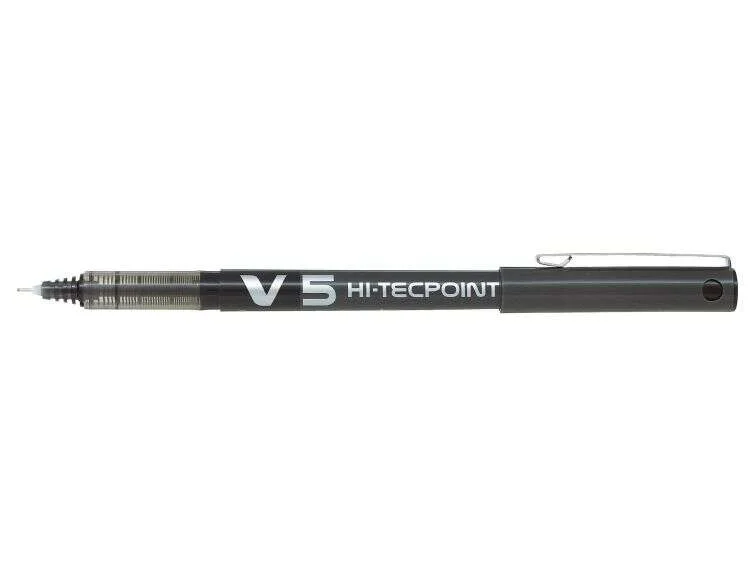 Pilot Boligrafo de tinta liquida V5 HI-Tecpoint Rollerball - Punta fina de aguja 0.5mm - Trazo 0.3mm - Color Negro · Pack de 12 uds.