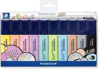 Staedtler Textsurfer Classic 364 Pack de 10 Marcadores Fluorescentes - Secado Rapido - Trazo 1 - 5mm - Colores Surtidos