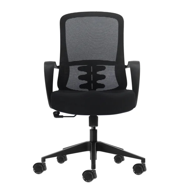 Oqonos Cherg 006 Silla de Oficina Ergonomica con Respaldo de Malla Transpirable, Piston de Gas Clase 4, Soporte Lumbar, Reposabrazos Fijos, Asiento Ergonomico Moldeado y Ruedas de Silicona - Negro