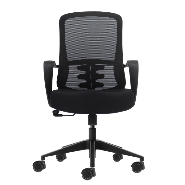 Oqonos Cherg 006 Silla de Oficina Ergonomica con Respaldo de Malla Transpirable, Piston de Gas Clase 4, Soporte Lumbar, Reposabrazos Fijos, Asiento Ergonomico Moldeado y Ruedas de Silicona - Negro