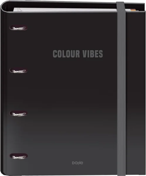 Dohe Colour Vibes Carpeta de 4 Anillas Mixtas de 35mm Recambio 100 Hojas Cuadricula 5mm - Formato A4 - Cierre con Goma - Incluye 4 Separadores y Sobre de Polipropileno - Color Negro