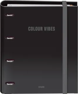 Dohe Colour Vibes Carpeta de 4 Anillas Mixtas de 35mm Recambio 100 Hojas Cuadricula 5mm - Formato A4 - Cierre con Goma - Incluye 4 Separadores y Sobre de Polipropileno - Color Negro