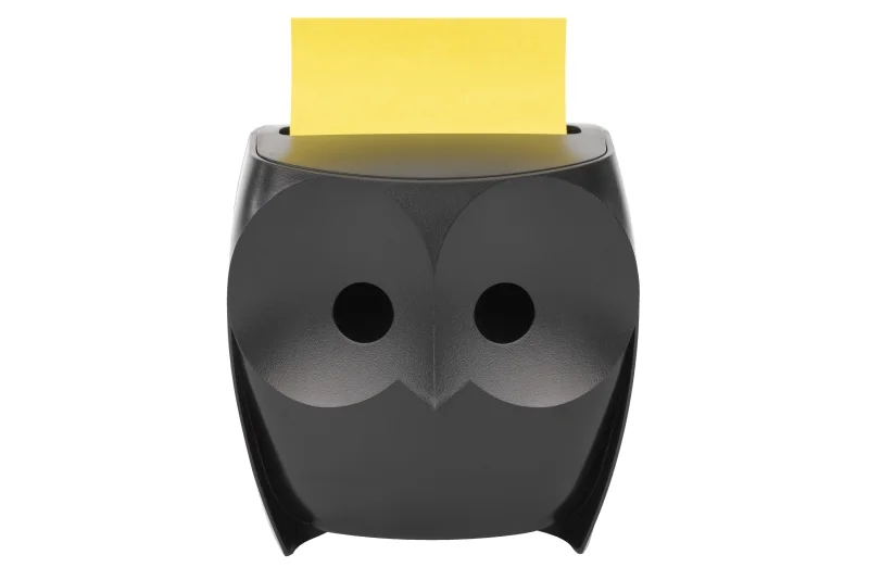 Post-It Super Sticky Dispensador con 2 Blocs de 45 Z-Notas - Forma de Buho - Forma - Color Negro