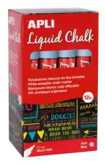 Apli Rotulador de Tiza Liquida Azul - Punta Redonda - Ideal para Pizarras, Plastico, Ventanas, Ceramica, Vinilos, Metal, Etc - Facil de Borrar - Secado Rapido - Uso Sencillo - Base Agua Libr