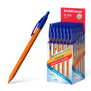 Erichkrause R-301 Naranja Matic Boligrafo Retractil Punta 0.7mm - Cuerpo Hexagonal Opaco - Tinta de Secado Rapido - Color Azul · Pack de 50 uds.
