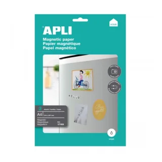 Apli Pack de 3 Hojas de Papel Magnetico A4 - 650gr - Apto para Impresoras Inkjet - Facil de Usar - Ideal para Imagenes Personalizadas y Decoracion de Superficies Metalicas