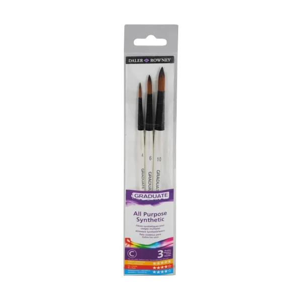 Daler Rowney Graduate Pack de 3 Pinceles Multitecnica - Pelo Sintetico - Mango Corto