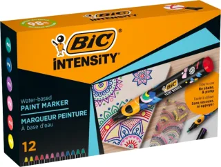 Bic Intensity Pack de 12 Marcadores de Pintura - Punta Media - Tinta con Base de Agua - 98% de Materiales Reciclados - Colores Vivos Surtidos