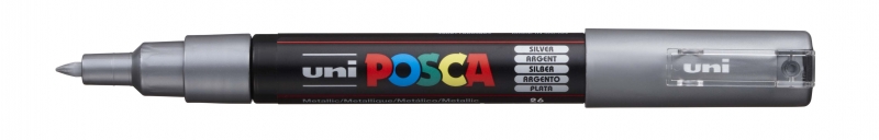Posca PC-1M Marcador de Pintura - Punta de Poliester Conica 0.7mm - Tinta Base al Agua - Resistente a la Luz - Color Plata · Pack de 6 uds.